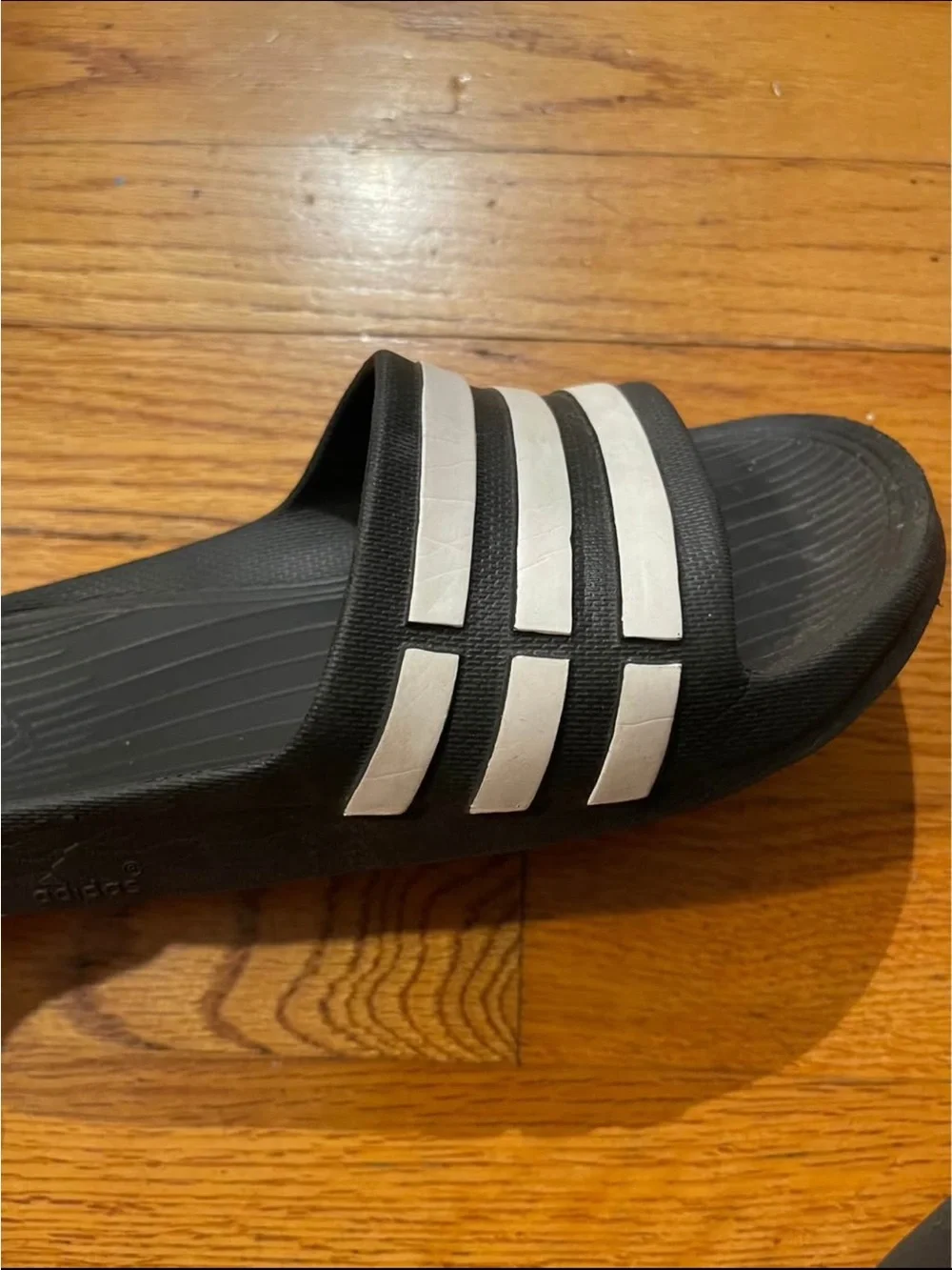 adidas Black Slides with White Stripes Sport Sandals